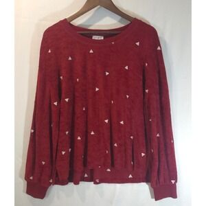 Wonderly Studio Womens Burgundy Red Embroidered Triangle Terry Top Size M NWT